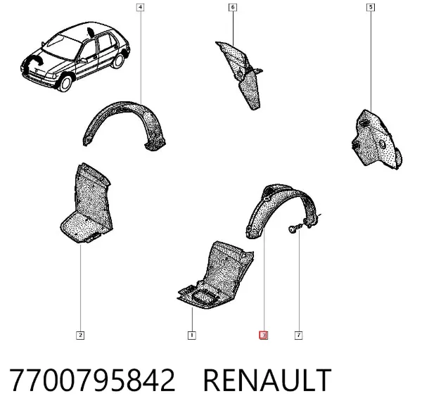 Подкрылок передний левый 7700795842 Renault (RVI)