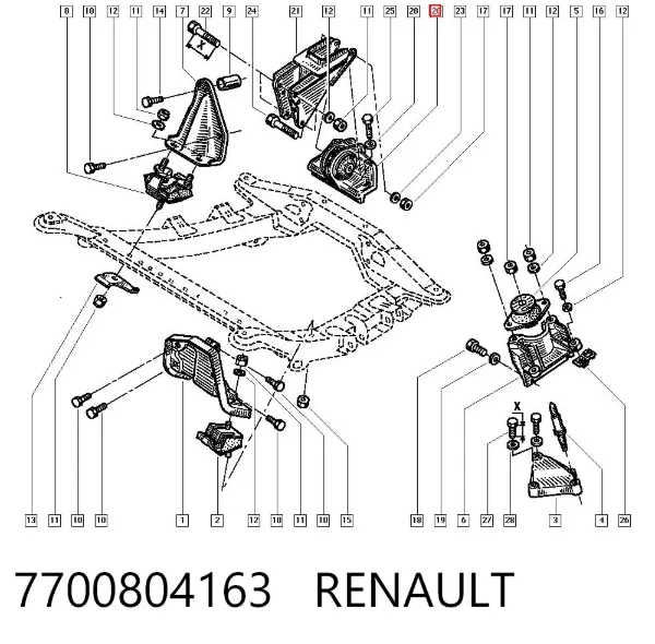 Подушка (опора) двигателя задняя правая 7700804163 Renault (RVI)