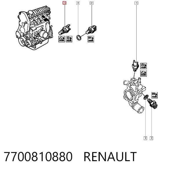 Датчик температуры охлаждающей жидкости 7700810880 Renault (RVI)