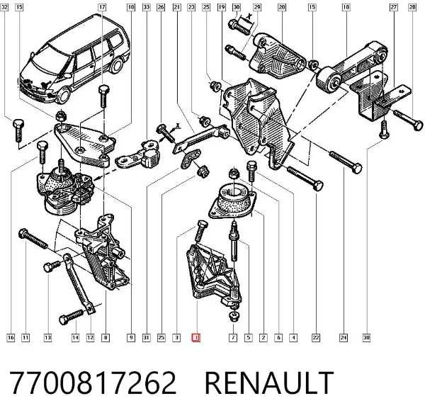 Кронштейн подушки КПП 7700817262 Renault (RVI)