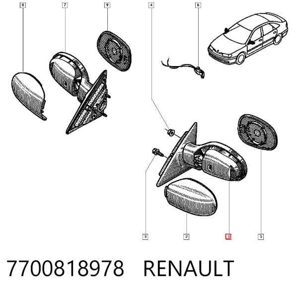 Левое боковое зеркало 7700818978 Renault (RVI)
