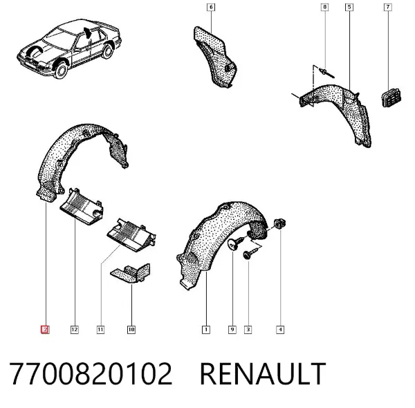 Подкрылок передний правый 7700820102 Renault (RVI)