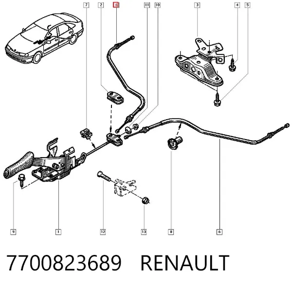Задний трос ручника 7700823689 Renault (RVI)
