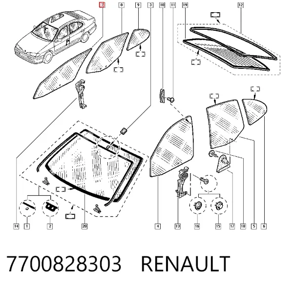 Стекло двери передней правой 7700828303 Renault (RVI)