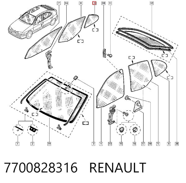 Стекло-форточка двери задней правой 7700828316 Renault (RVI)