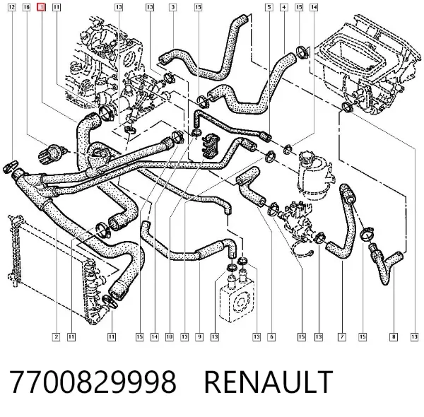 Патрубок радиатора 7700829998 Renault (RVI)