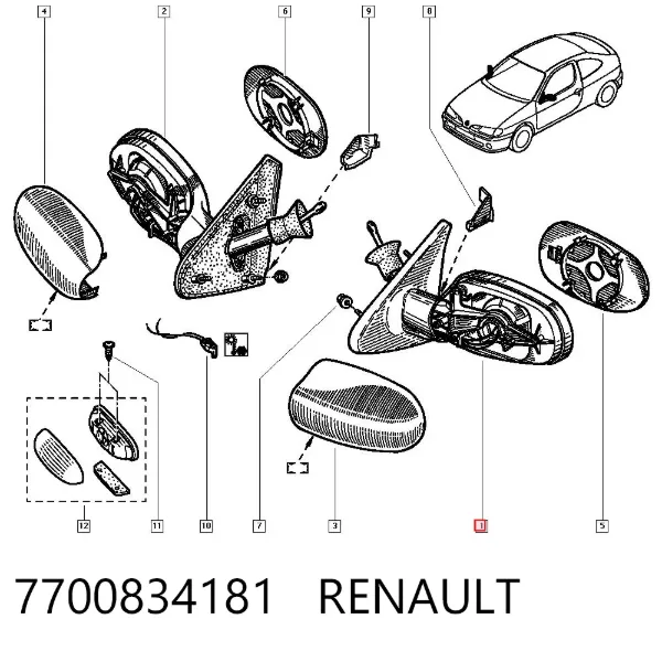 Левое боковое зеркало 7700834181 Renault (RVI)