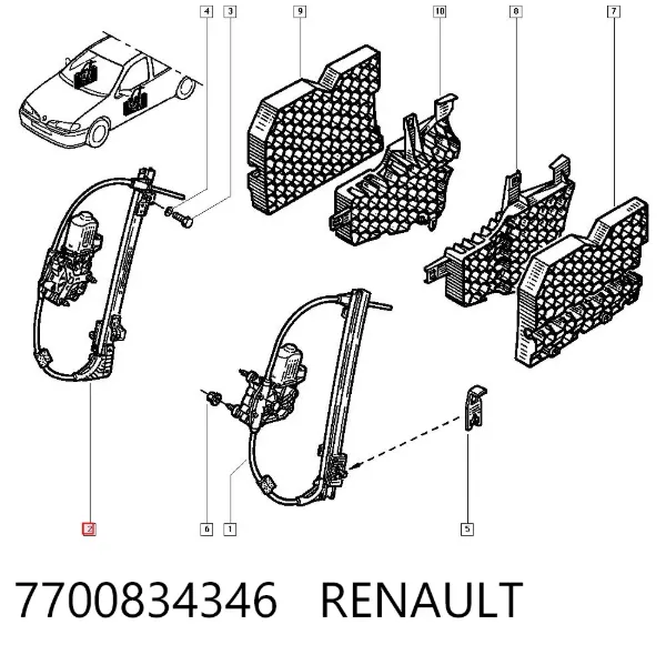 Стеклоподъемник передней правой двери 7700834346 Renault (RVI)