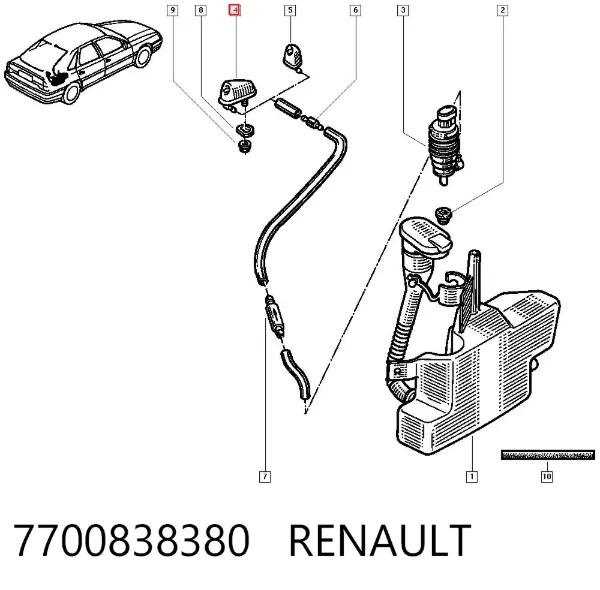Форсунка омывателя заднего стекла 7700838380 Renault (RVI)