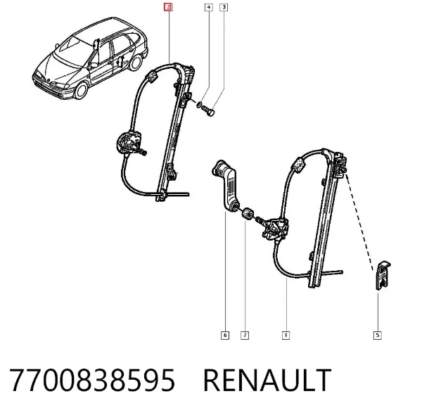Механизм стеклоподъемника двери задней правой 7700838595 Renault (RVI)