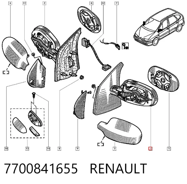Левое боковое зеркало 7700841655 Renault (RVI)