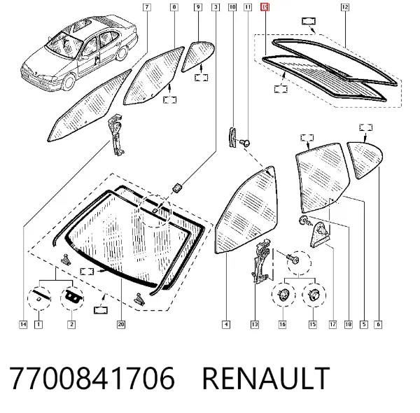 Заднее стекло Renault Megane I
