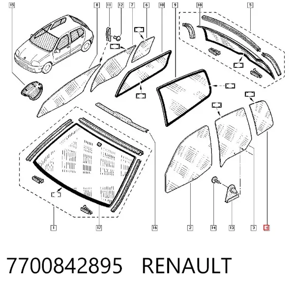 Стекло-форточка двери задней левой 7700842895 Renault (RVI)