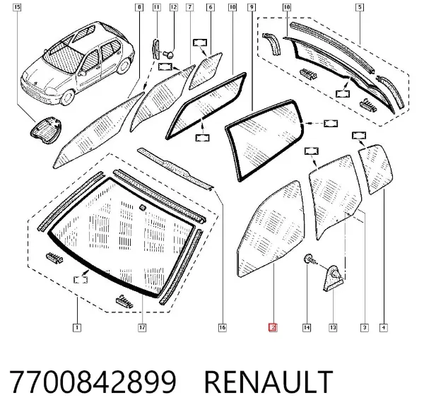 Стекло двери передней левой 7700842899 Renault (RVI)