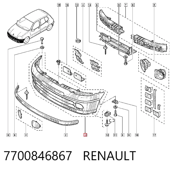 Передний бампер 7700846867 Renault (RVI)