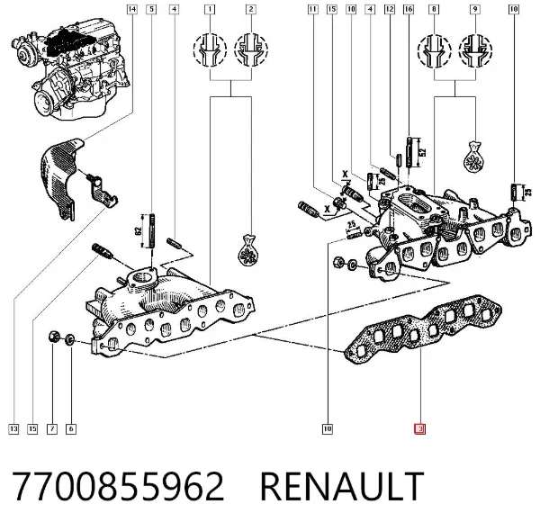 Прокладка коллектора впускного/выпускного совмещенная 7700855962 Renault (RVI)