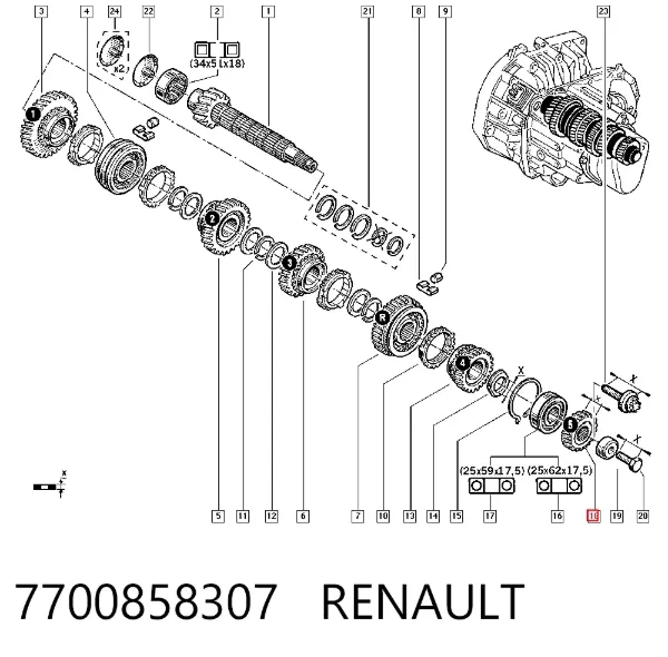 Шестерня 5-й передачи ведомая 7700858307 Renault (RVI)