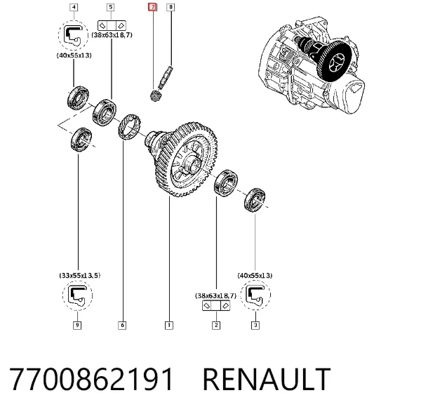 Шестерня спидометра ведомая 7700862191 Renault (RVI)