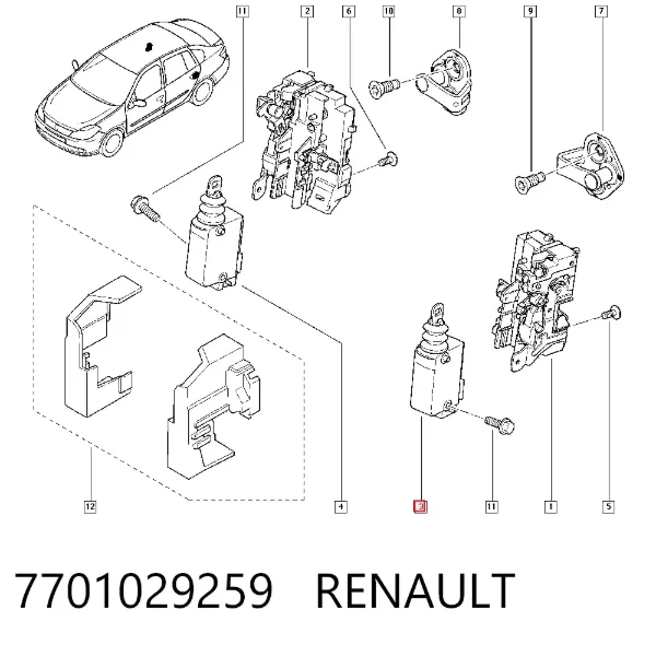 Актуатор замка двери 7701029259 Renault (RVI)
