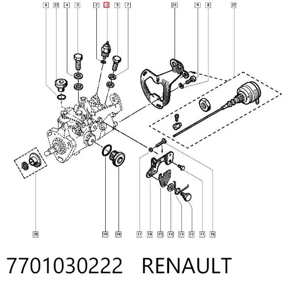 Клапан ТНВД отсечки топлива (дизель-стоп) 7701030222 Renault (RVI)