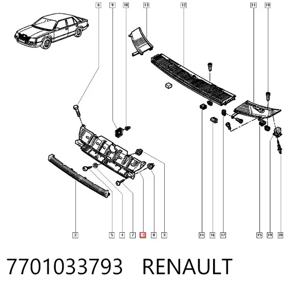 Решетка радиатора 7701033793 Renault (RVI)