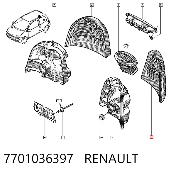 Стекло фонаря заднего левого 7701036397 Renault (RVI)