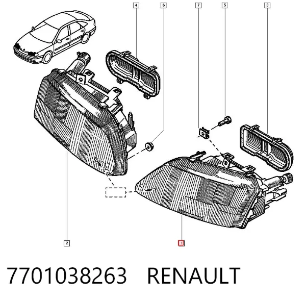Левая фара 7701038263 Renault (RVI)