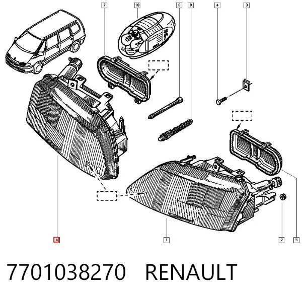 Правая фара 7701038270 Renault (RVI)