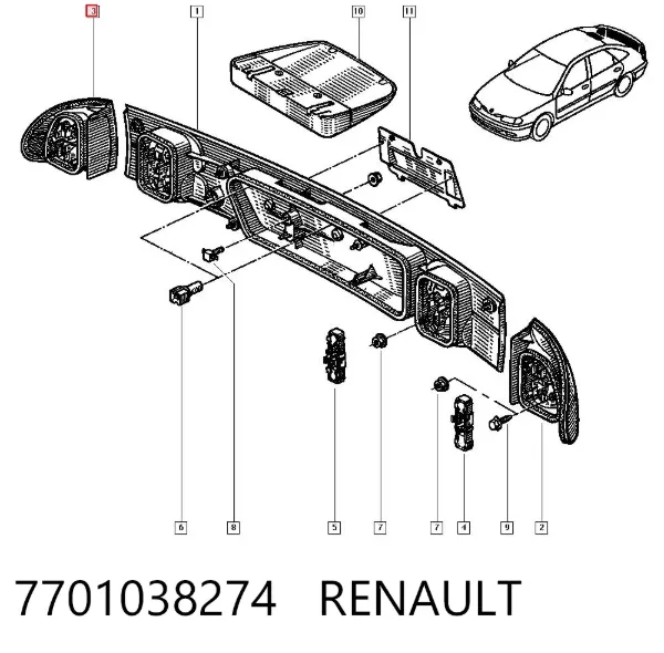 Задний фонарь 7701038274 Renault (RVI)