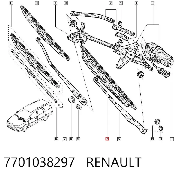 Щетка-дворник лобового стекла водительская 7701038297 Renault (RVI)