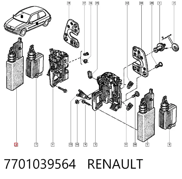 Актуатор замка двери 7701039564 Renault (RVI)