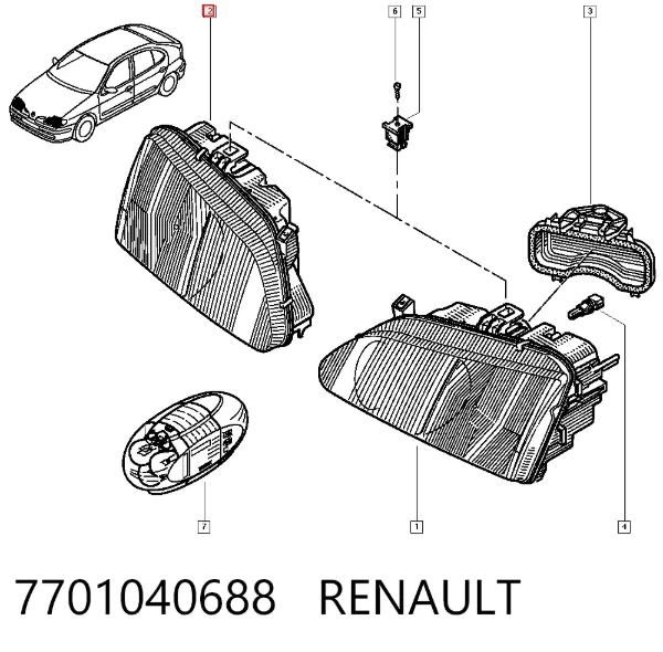 Правая фара 7701040688 Renault (RVI)