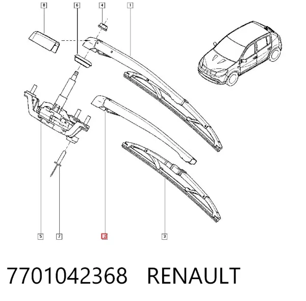 Рычаг-поводок стеклоочистителя заднего стекла 7701042368 Renault (RVI)