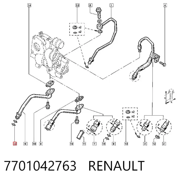 Прокладка шланга подачи масла к турбине 7701042763 Renault (RVI)