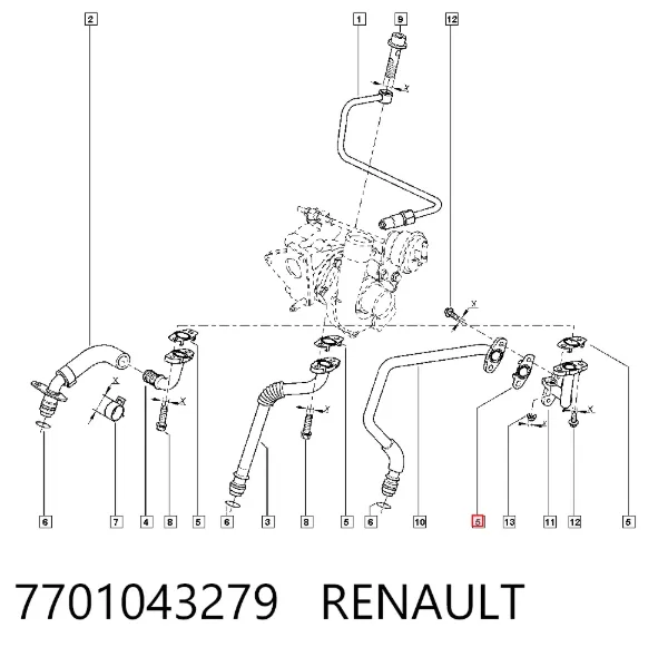 Прокладка шланга отвода масла от турбины 7701043279 Renault (RVI)