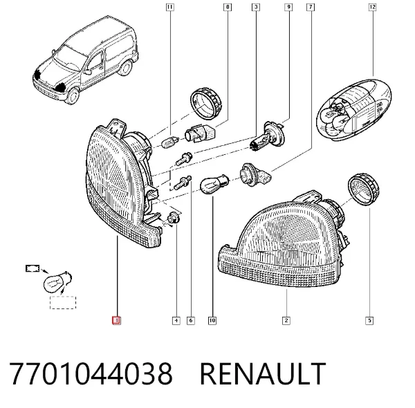 Правая фара 7701044038 Renault (RVI)
