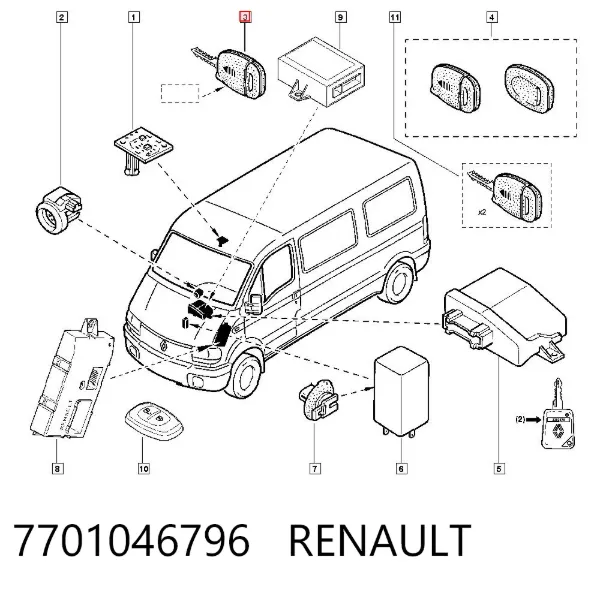 Ключ замка зажигания 7701046796 Renault (RVI)