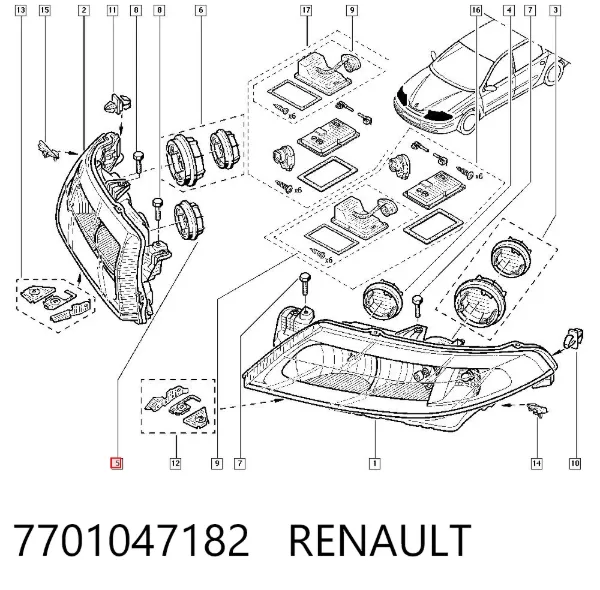 Крышка фары задняя 7701047182 Renault (RVI)