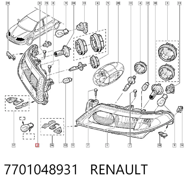 Правая фара 7701048931 Renault (RVI)