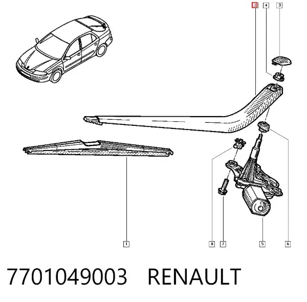 Рычаг-поводок стеклоочистителя заднего стекла 7701049003 Renault (RVI)