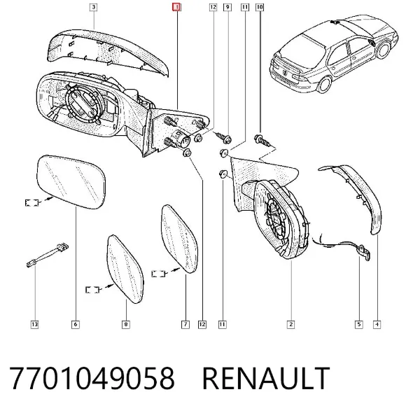 Левое боковое зеркало 7701049058 Renault (RVI)