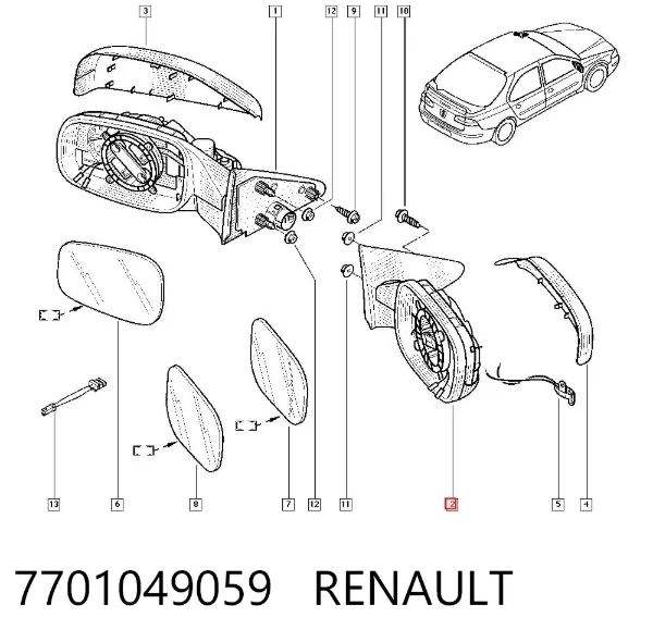 Правое зеркало 7701049059 Renault (RVI)