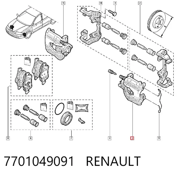Суппорт тормозной передний левый 7701049091 Renault (RVI)