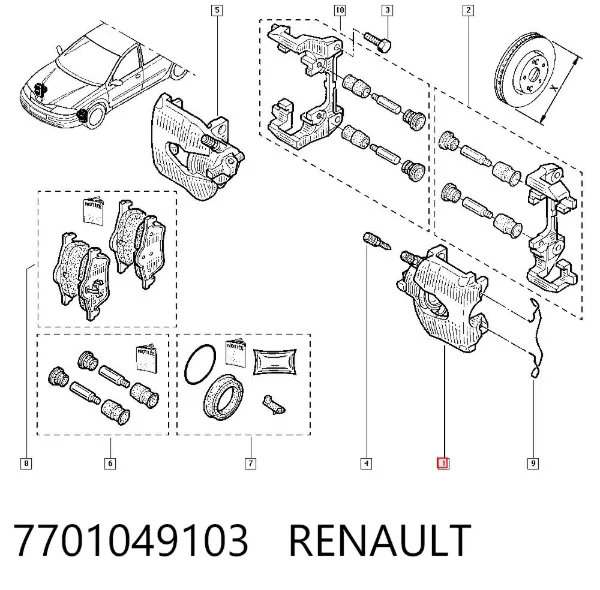 Суппорт тормозной передний левый 7701049103 Renault (RVI)