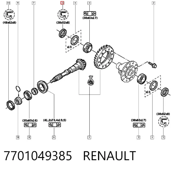 Сальник редуктора заднего моста 7701049385 Renault (RVI)
