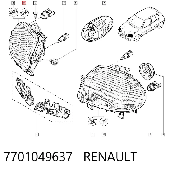 Правая фара 7701049637 Renault (RVI)