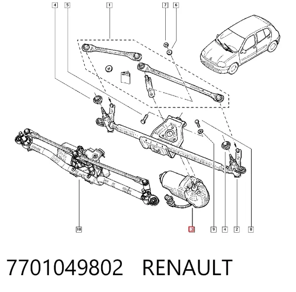 Мотор дворников 7701049802 Renault (RVI)