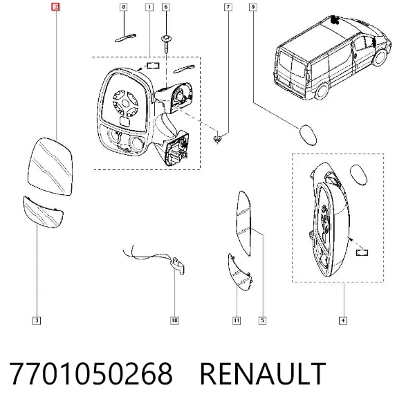 Стекло левого зеркала заднего вида 7701050268 Renault (RVI)