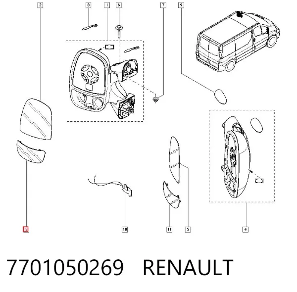 Стекло левого зеркала заднего вида 7701050269 Renault (RVI)
