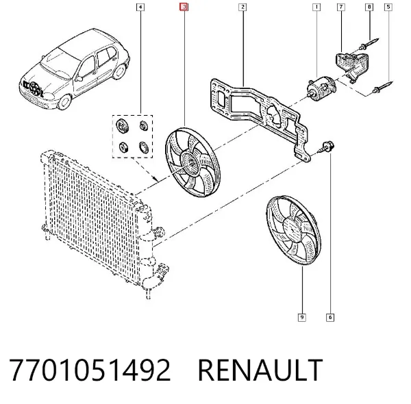 Электровентилятор охлаждения 7701051492 Renault (RVI)